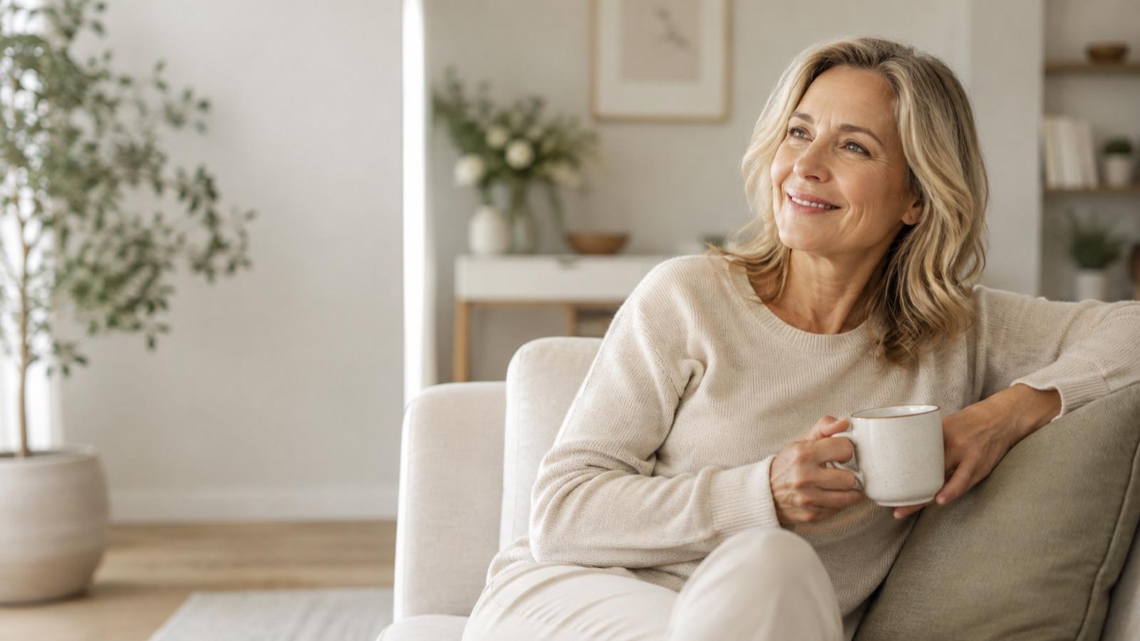 Woman at ease in her living room